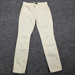 Eileen Fisher Jeans Womens 2 Ecru High Rise Skinny‎ Stretch Denim Pants Made USA